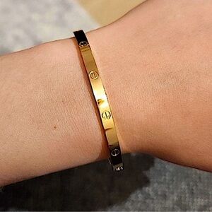 Gold Bangle Bracelet without Stones Thin Version Stainless Steel 18K Gold Plated